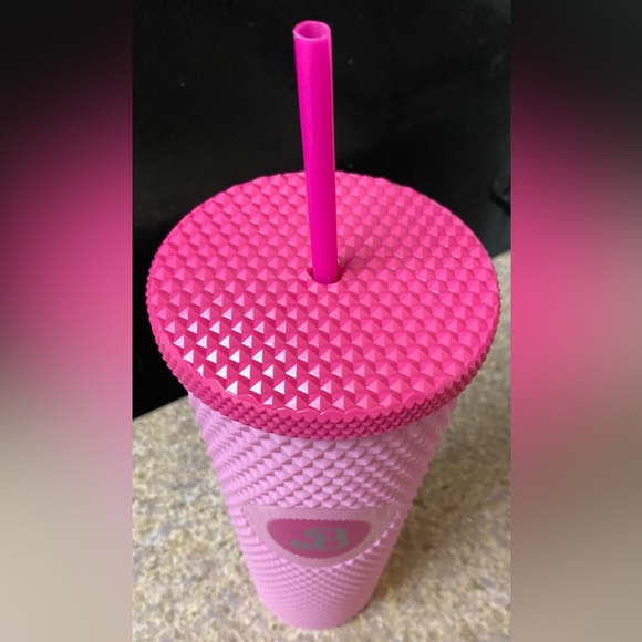 NWOT Barbie Pink Studded Tumbler Cup & Straw Hot Topic Exclusive - Picture 2 of 4
